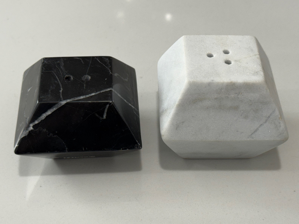 Lenox Geometric Heavy Solid Marble Salt &Pepper Shakers Set Black White Modern